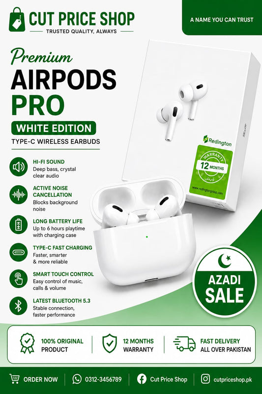 Premium AirPods Pro White Edition - Type-C Wireless Earbuds with ANC & Bluetooth 5.3