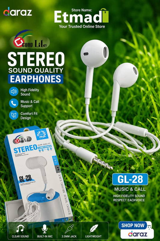 Good Life GL-28 Wired Stereo Earphones with Built-In Mic & 3.5mm Jack